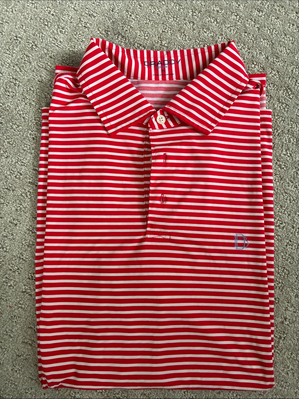 Men's Red & White Striped Polo Shirt by B. DRADDY